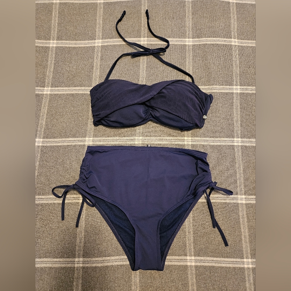La Vie en Rose 2-pc Navy Bikini - High Waisted Bottoms and Bandeau Style Top